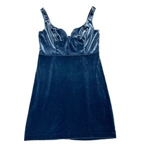 Express Size 10 Womens Blue Velour Velvet V-Neck Mini Dress